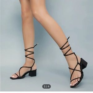 SHEIN Tie Leg Design Chunky Heeled Strappy Sandals